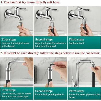 Rallonge of Faucet Flexible 360 Degree Black, Kitchen with Connector a Baionnette Longueur Totale for Bathroom and Outdoor, 30cm