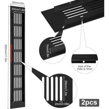 2 Pcs Mesh of Aeration in Aluminum of Ventilation Rectangulaire with Screws for the of Placards and of Chambres Black, 30x5cm