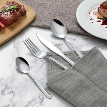 24, Fork and Spoon Dishwasher Safe Piece Stainless Steel Cutlery Set for 6 People with Straight Handles Elegant Cutlery Set Including Knife