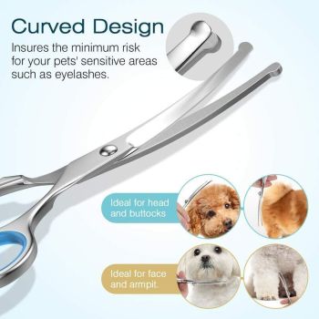 Dog Grooming Scissors Blue, 5, Coated Stainless Steel Piece Pet Grooming Tool Set in Titanium