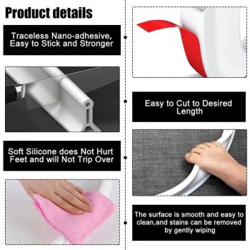 Barriere of Shower Pliable Silicone Seuil Shower Barrage of Water Autocollante Seal Door Bar Anti Debordement for the Kitchen and the Bathroom, 2M