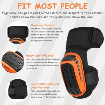 Work Knee Pads Construction, Knee Pads with Robust Foam Padding and Gel Cushion Extended Thigh Strap and Adjustable Clips for Gardening