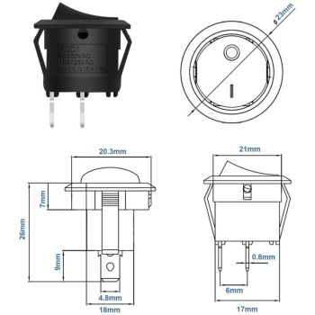 5 Pcs Interrupteurs a Bascule Ronds a 2 Broches ON and OFF Verrouillables with Auto Black, Bateau Appareils Menagers