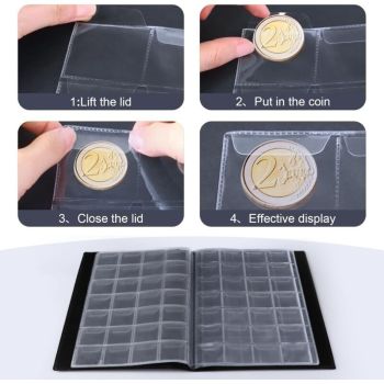 Coin Collection Album and, Tokens Badges, 300 Pockets Coin Binder Storage for Coins, 4.5x4.5 cm, 3.1x3.1 cm, 5 cm, 1 cm