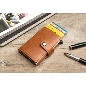 5 Cards Wallet Card Holder with RFID NFC Protection, Dark Brown