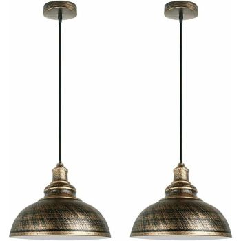 2 Pack Industrial Vintage E27 Pendant Light Copper Rust Ceiling Lamp Shade, 29cm Diameter