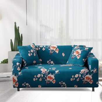3 Seater Stretch Sofa Cover with Armrests Elastic Furniture Protector Blue Flower