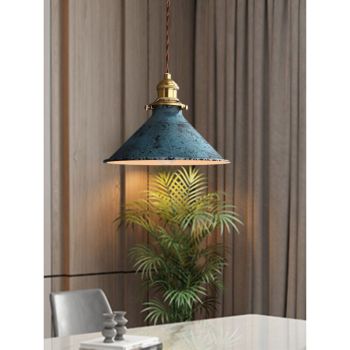 Nordic Retro Metal Cage E27 Pendant Ceiling Light Blue Industrial Chandelier, 8.27in Diameter