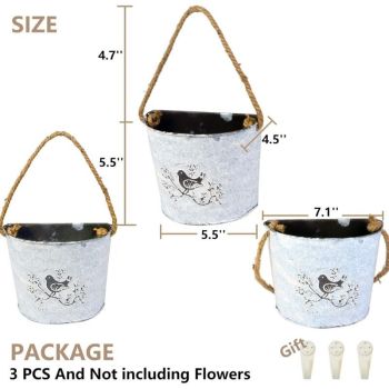 3 Pack Galvanized Hanging Flower Baskets Half Round Wall Pots for Indoor Outdoor Farmhouse Decor