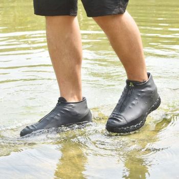 Waterproof Shoe Covers, Reusable Silicone Shoe Covers with Non Slip Reinforced Sole for Rainy and Snowy Days for Men, Women Black L