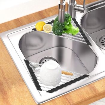 2 Pieces Sink Dish Drainer Black Foldable Removable Stainless Steel Sink Roller Drainer Triangular, 41CM, 15CM