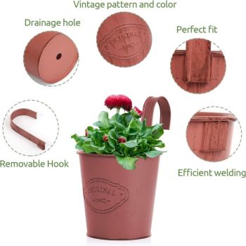 4 Pieces Small Colorful Hanging Planter with Detachable Hook, Metal Balcony Planter, Vintage Hanging Planter for Balcony, Indoor Outdoor Wall Garden