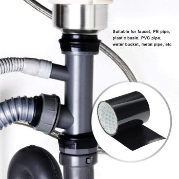 Waterproof Flexible Tape Super Strong Adhesive Patch Sealant Leak Repair Supplies Black Compatible with Water Pipes Faucet PE Pipe Plastic Basin