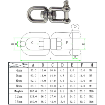 Swivel Shackles Mooring Anchor Chains 304 Stainless Steel Swivel Connector for Marine Boat, 6mm