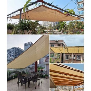 Rectangular Shade Net, Outdoor Lightweight Shade Cloth for Awning Pool Garage, Shade Cloth with Heavy Duty Grommets, Beige, 3 x 7m