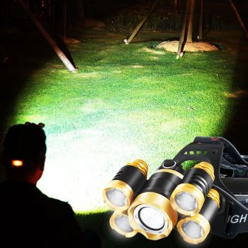 5 Pack T6 Headlamps High Power Waterproof Head Mounted Flashlights for Night Fishing