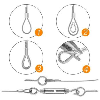 Stainless Steel Rope Hanging Kit, Nylon Coated Stainless Steel Cable, PVC Steel Cable Tensioner, for Tent Rope, Clothesline, Outdoor Chandelier, 30m