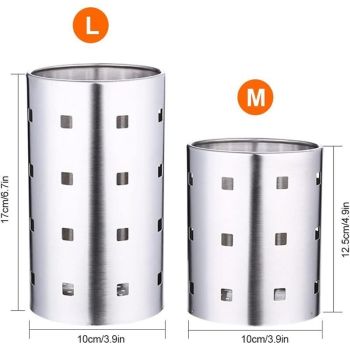 Stainless Steel Cutlery Drainer Kitchen Utensil Holder Cutlery Baskets Organizers Round Storage Rack for Spoons Knives Forks, M