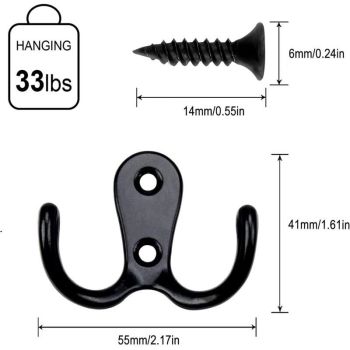6 Pieces Retro Coat Hook, Retro Coat Hook Wall Coat Rack Vintage Metal Door Hook for Bathroom Kitchen Bedroom Entrance black