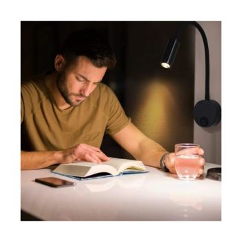 2 Pieces Black Wall Reading Lamp 3W, Flexible Adjustable Neck Wall Lamp Aluminum Desk Lamp, Bedside Lamp with Switch LED Eye Care