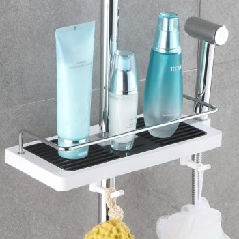 Shower Shelf for No Drilling Shower Rail, Bathroom Shelf, Shower Organizer with Shower Head Buckle and Hook for Shower Rail, 24mm, 25mm