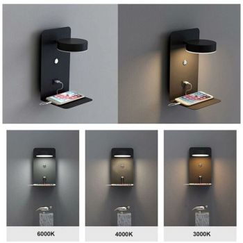 2 Pack Indoor LED Wall Lights with USB Port Switch and 330 Degree Rotatable Reading Lamp, 12W