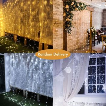 Outdoor LED Light Curtain with 8 Modes Warm White Christmas String Lights, 3 x 3 m, 300 LED