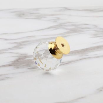 10 Pack Handle Door Knob Diameter Crystal Gold, Cabinet Knobs Mant Round Glass Knobs Decoration for Furniture Drawer, 30mm