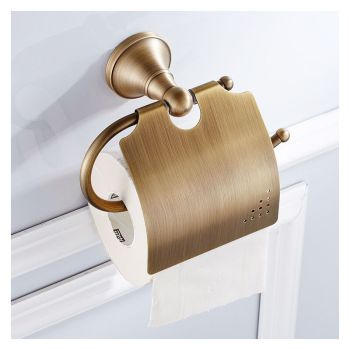 Toilet Paper Holder Retro Toilet Paper Holder with Brass Lid Wall Mounted Roll Holder