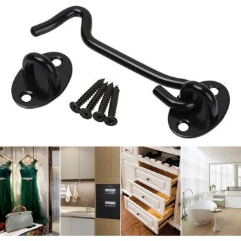 2 Pieces Cabin Hook Eye Door Latch Stainless Steel with 3 Inch Screws for Shed Door Garage Doors Black