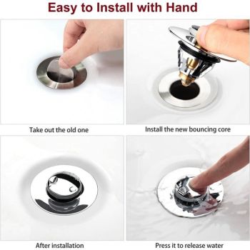 2 Pieces Universal Pop Up Sink Drain, Anti Blocked Drain Filter, Stainless Steel and Pure Copper Bathtub Drain, 38mm