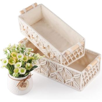 2 Pack Cotton Rope Braided Storage Basket, 30 x 14 x 10cm