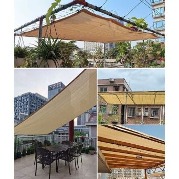 Rectangular Shade Net, Outdoor Lightweight Shade Cloth for Awning Pool Garage, Shade Cloth with Heavy Duty Grommets, Beige, 3 x 6m