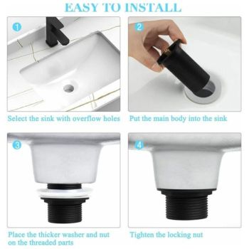 Pop up Drain, Pop up Drain Without Overflow, Universal Pop up Sink Drain, Sink Drain, Black Drain for Sink and Sink