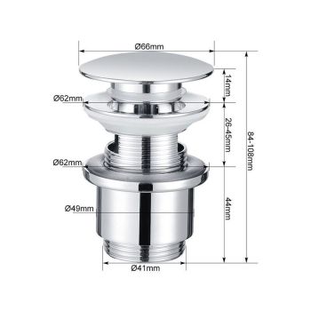 Chrome Copper Pop Up Sink Drain with Universal Automatic Overflow Large Drainage
