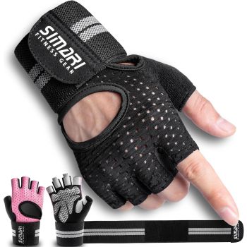 Workout Gloves for Men Women with Wrist Wraps Support, Breathable Padded Fingerless Weight Lifting Gloves for Gym Training, Fitness, Weightlifting, Exercise, Full Palm Protection, Black