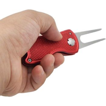 Golf Divot Repair Tool with Pop-up Button and Magnetic Ball Marker, Lightweight and Portable Pitch Mark Fixer for Professional Golfers, Red