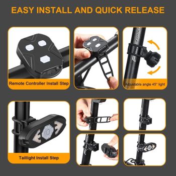 Bike Tail Light with Turn Signals, USB Rechargeable Bicycle Rear Light with Horn and Remote Control, Waterproof LED Warning Light for Mountain Road Cycling