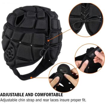 Rugby Head Guard Soft Padded Headgear, Adjustable Scrum Cap Head Protector for Soccer Football Goalie, Protective Headgear for Youth Kids Adults