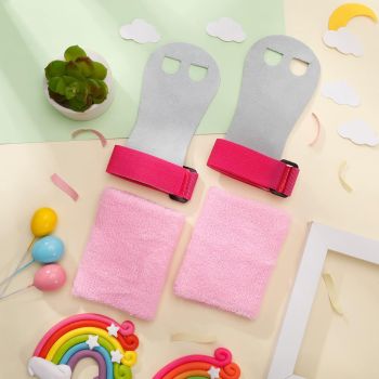 4Pcs Gymnastics Hand Grips with Pink Wristbands, Sweatbands for Girls Youth Kids Gym Sports Equipment