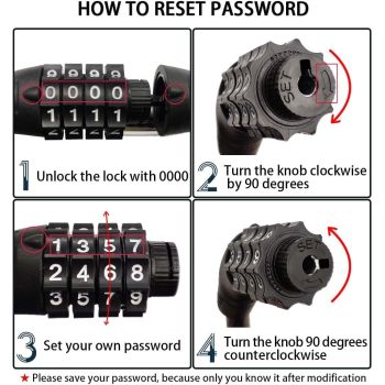 Bike Lock Cable, 4 Digit Resettable Combination Anti Theft Bicycle Lock for Electric Scooter, 3 Feet