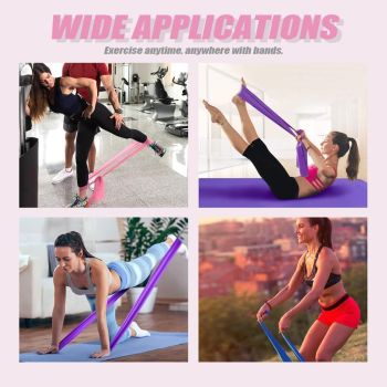3Pcs Resistance Bands, Elastic Exercise Pilates Bands with 3 Resistance Levels for Yoga, Strength Training, Stretching, Pink, Purple, Blue