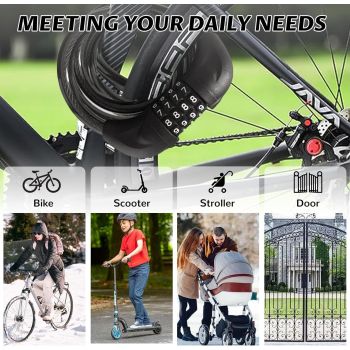 Bike Cable Lock with 4 Digit Combination, High Security Bicycle Chain Lock for E-Bike Scooter Skateboard Gate Door, 1800mm x 12mm, Black