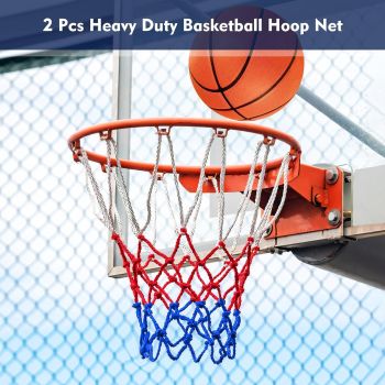 2 Pcs Tri-Color Basketball Net Replacement, Heavy Duty Red White Blue Nylon Net for Indoor and Outdoor Use