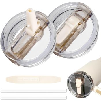 2 Pack Flip Straw Tumbler Lid Compatible with Stanley Quencher H2.0 ProTour, Leak Proof Spill Proof Replacement Lid for Stanley Cup, White, 40 oz