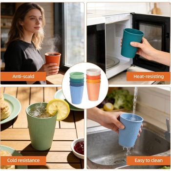 8 Pcs Reusable Plastic Drinking Cups for Kids and Adults, Lightweight Durable Dishwasher Safe for Kitchen and Outdoor Use, 350 ML