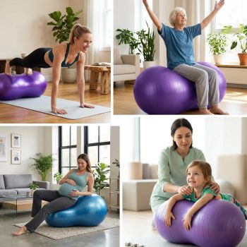 Peanut Ball for Kids Therapy, Anti-Burst Exercise Ball with Pump for Yoga Fitness Pregnancy Birth Physical Training, for Children Women Men, Purple, 90x45cm