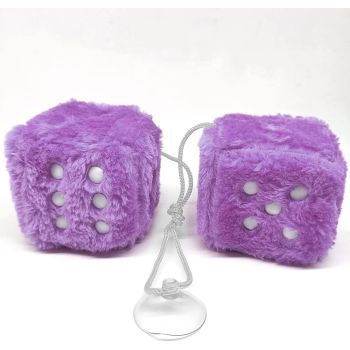 Pair 3” White with Black Dots Mirror Fuzzy Plush Dice, White and Black Soft Plush Car Decorative Hanging Ornament.