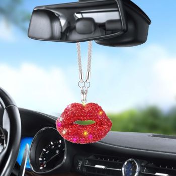 Diamond Car Accessories for Women, Crystal Rear View Mirror Accessories,for Family and Lover,Car Decoration, Valentine's Gift, Lucky Hanging Interior Ornament (Red)