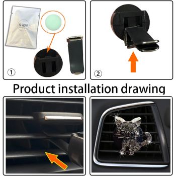 Bling Rhinestone Car Air Vent Clip,Dashboard Outlet Clip,Car Air Freshener Vent Clips,Car Air Conditioning Outlet Clip Decorative,Bling Car Accessories Car Interior Decoration Charm,Cute Car Decor (Cute kitten-BK)